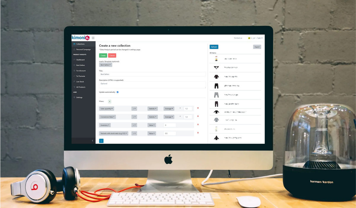 Image of Kimoni New collections interface on a iMac.  For Milk Bottle Labs App of the Month: Kimoni blog article