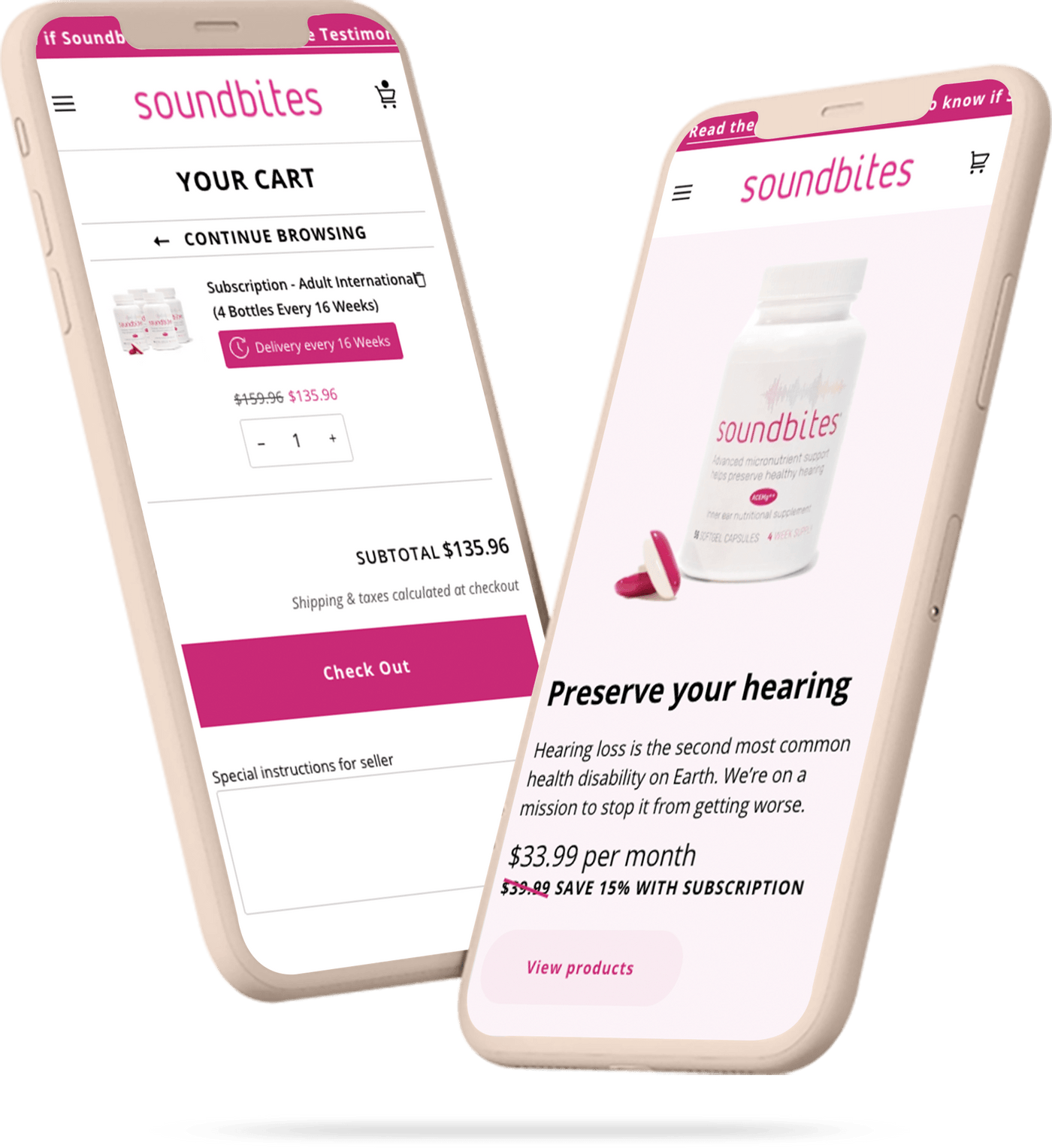 Soundbites Shopify store on 2 flying smartphones