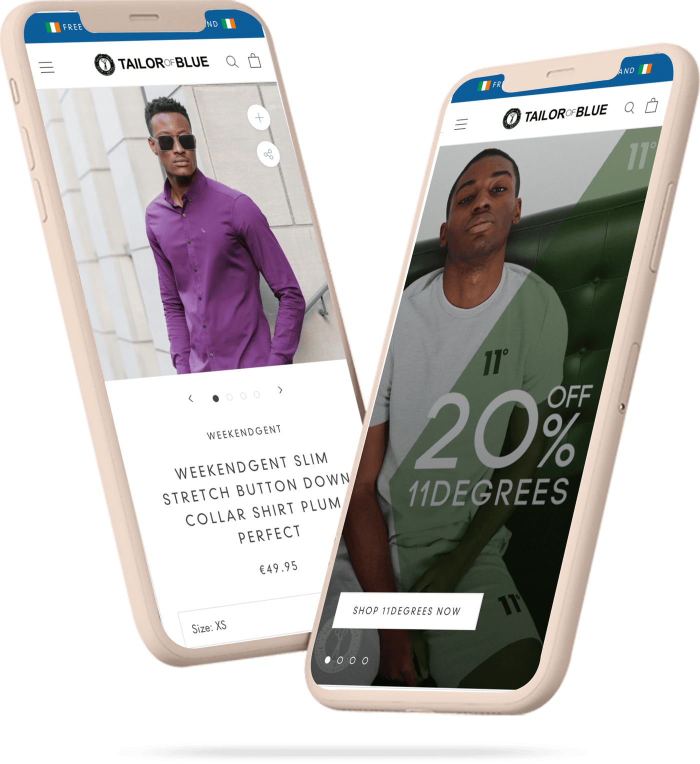 Flying mobile smartphones with Tailor of Blue Shopify store