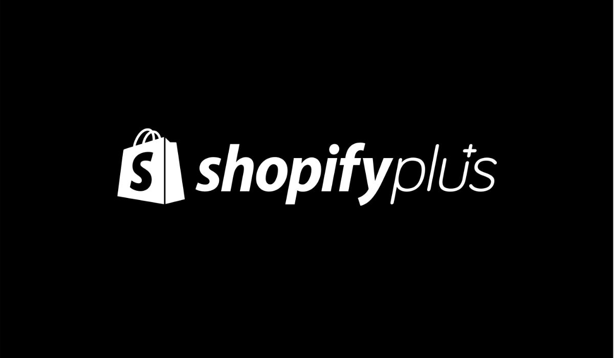 Shopify Plus logo white text on black background