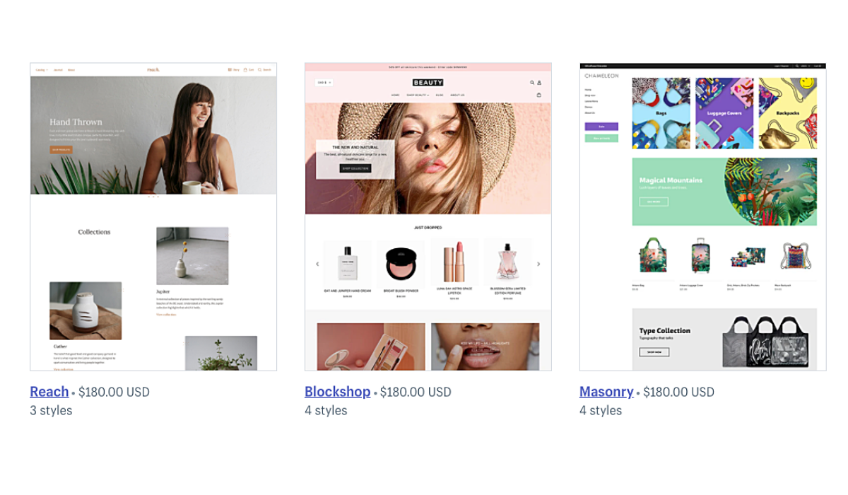 3 Shopify themes design layouts