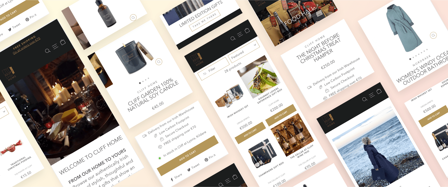 Cliff Home Shopify store images of mobile view