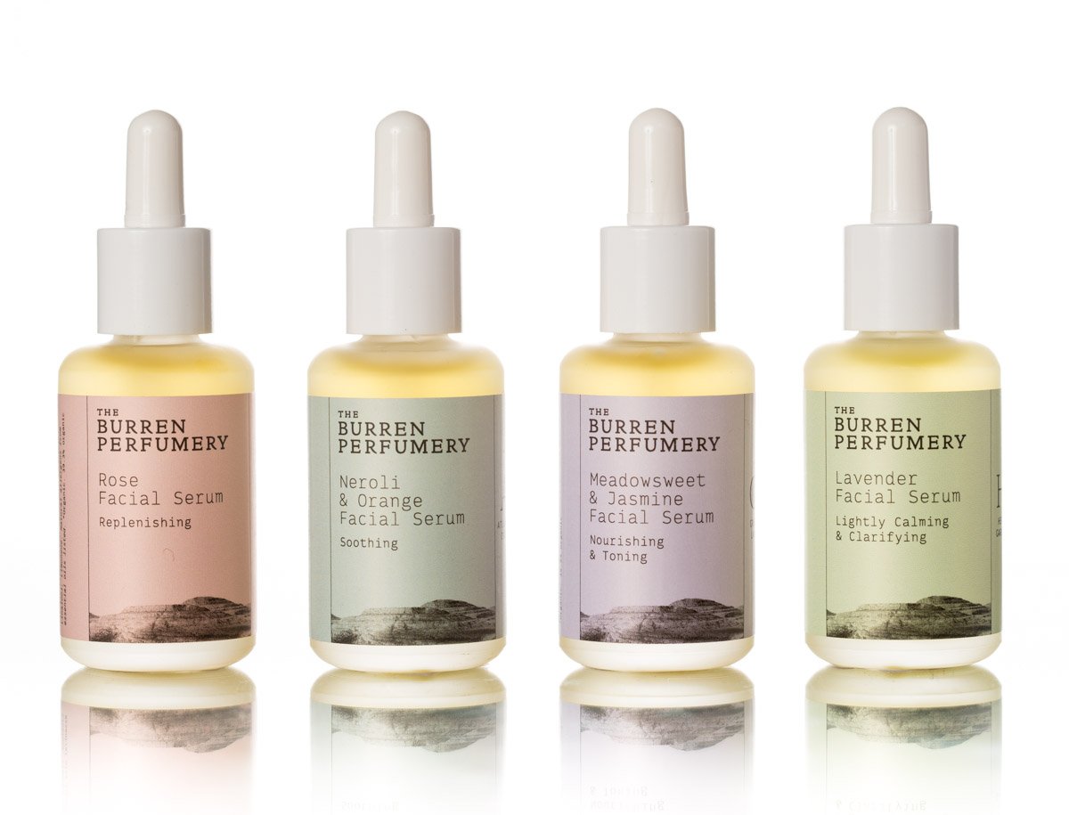 The Burren Perfumery serum products lined up